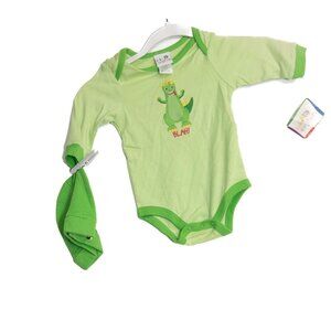 Baby Einstein Size 6-9M Long-Sleeve Green Bodysuit W/ Dinosaur Print & "Blah!"